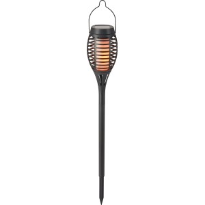 Schwarze Surbo Solarleuchte mit Flammeneffekt für den Garten.
