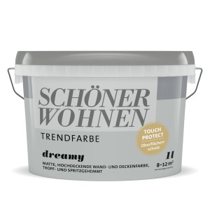 Eimer Schöner Wohnen Trendfarbe Dreamy, matte Wandfarbe für Innen, 1 Liter.