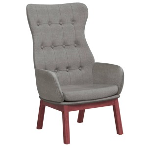 Hellgrauer Relaxsessel mit Knopfleiste und Holzfüßen. Bequemer Loungesessel für Wohnzimmer.