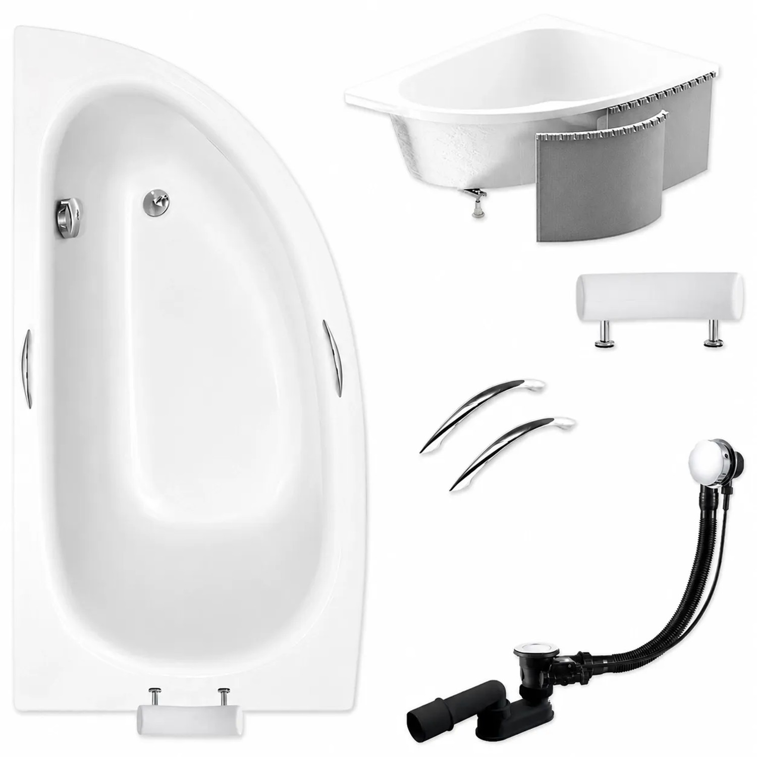 KOLMAN Badewanne Eckwanne 150 x 70 Cm Links Mit Styroporverkleidung Inkl. Ablauf Und Füße