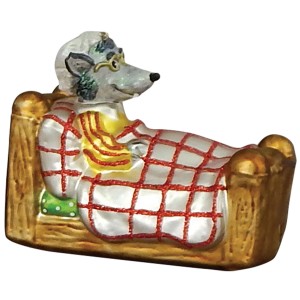 Weihnachtsornament: Böser Wolf von Krebs Glas Lauscha, 10cm, in Sessel liegend.