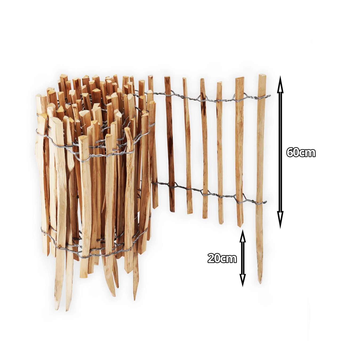 Aquagart Staketenzaun, 60cm hoch, aus Haselnussholz, mit verzinktem Draht gebunden.