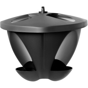 Schwarzes Vogelfutterhaus "Birdie" zum Hängen oder Stellen, ideal für kleine Vögel.