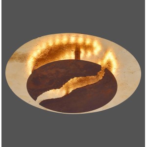 Runde, rostige Paul Neuhaus LED-Wandleuchte Nevis, Ø 30 cm, warmweißes Licht.