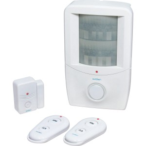 Alarm-Kit PSTN: Alarmanlage mit Bewegungsmelder, Türsensor und Fernbedienungen.