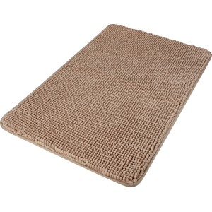 Beige Badematte (50x80 cm) aus Polyester, flauschiger Badteppich für das Badezimmer.