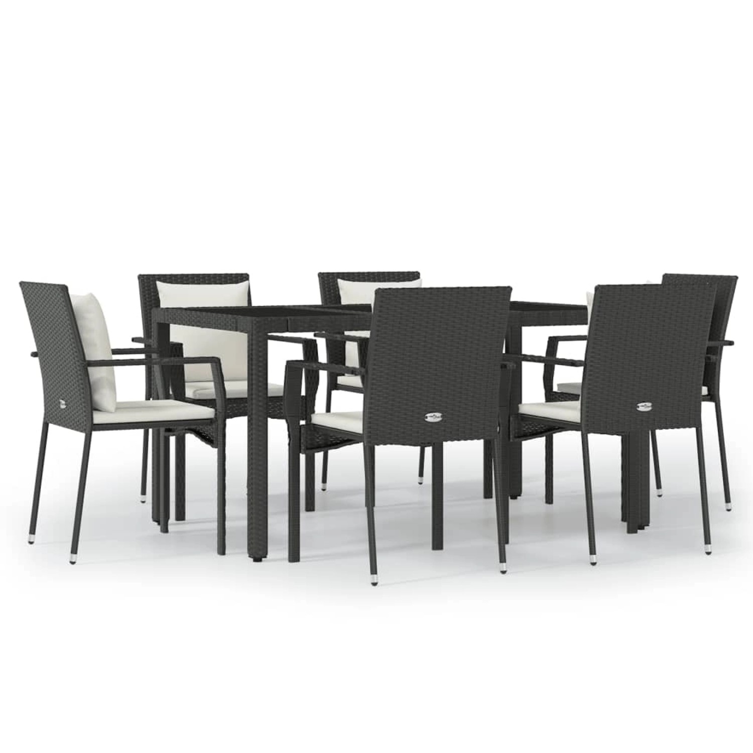 vidaXL 7-Tlg Garten-Essgruppe mit Kissen Schwarz Poly Rattan 3157954