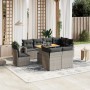 Graue 9-teilige vidaXL Garten-Sofagarnitur aus Polyrattan mit Tisch und Kissen.