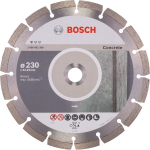 Bosch Diamanttrennscheibe Concrete, 230 mm Durchmesser, für Winkelschleifer und zuverlässige Betonschnitte.