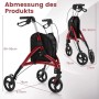 Costway Rollator, schmal, faltbar, rot, mit Maßen im aufgeklappten und zusammengeklappten Zustand.