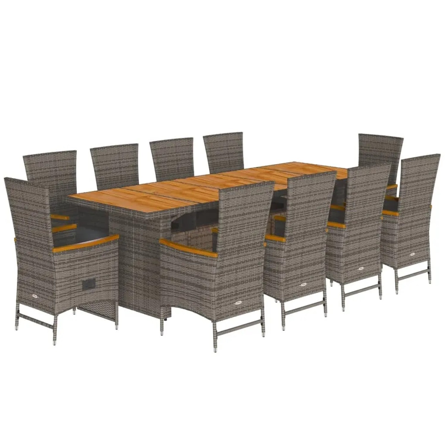 vidaXL 11-Tlg Garten-Essgruppe mit Kissen Grau Poly Rattan 3277552