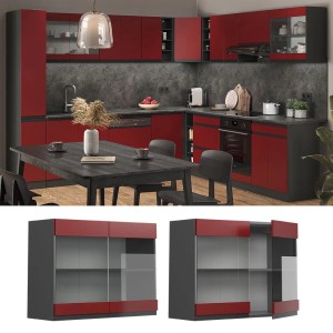 Vicco Küchen Glashängeschrank R-Line in Rot/Anthrazit, 80 cm breit.