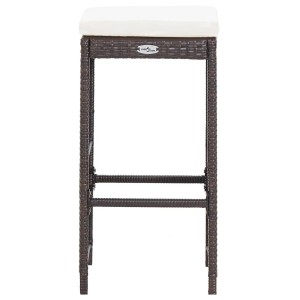 Barhocker aus braunem Rattan mit creme-weißem Polster, Teil des vidaXL Gartenbar-Sets.