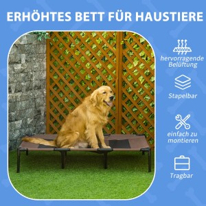 PawHut Hundebett: Erhöhte Hundeliege für große Hunde, braun, ideal für drinnen und draußen.