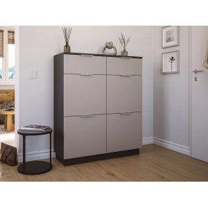 Posseik Schuhschrank Fleuve-XXL, Creme-Grafit, für 16 Paar Schuhe. Schuhkipper mit Schubladen und Klappen.