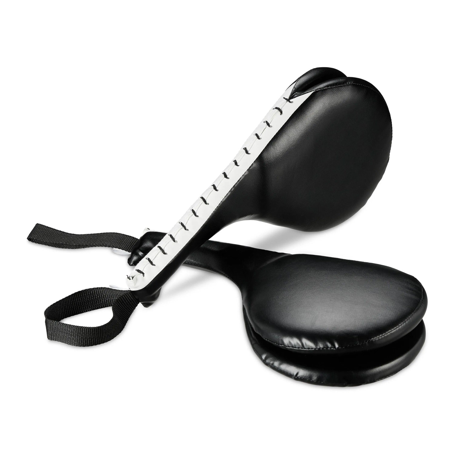 Relaxdays Taekwondo Handpratzen 2er Set Kunststoff Schaumstoff Eisen Schwarz Weiß Gepolstert mit Handschlaufe 38 cm x 18,5 cm x 8 cm 220 g