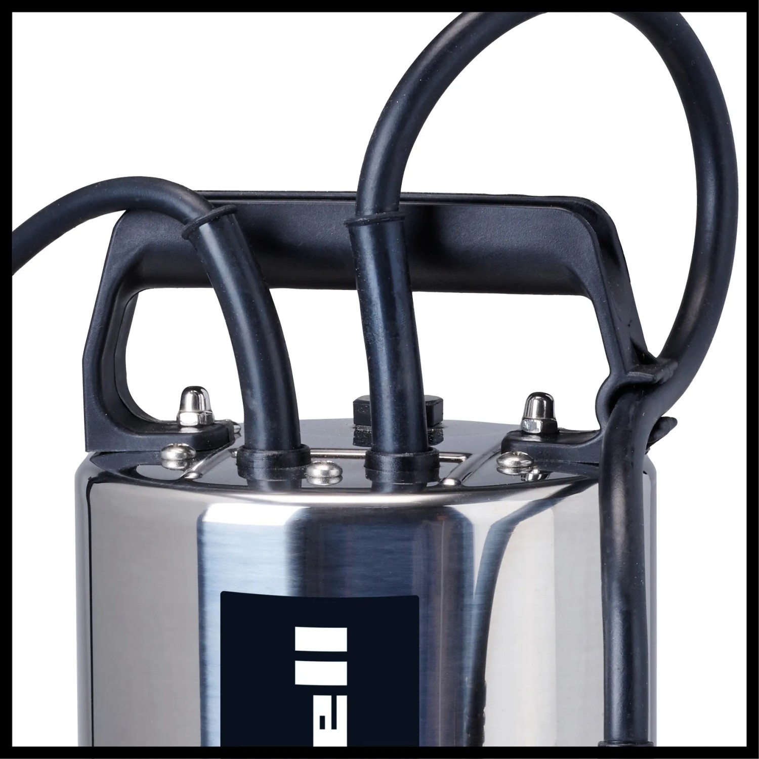 Einhell GC-DP 1135 N Schmutzwasserpumpe aus Edelstahl, Detailansicht von oben mit Tragegriff und Kabel.
