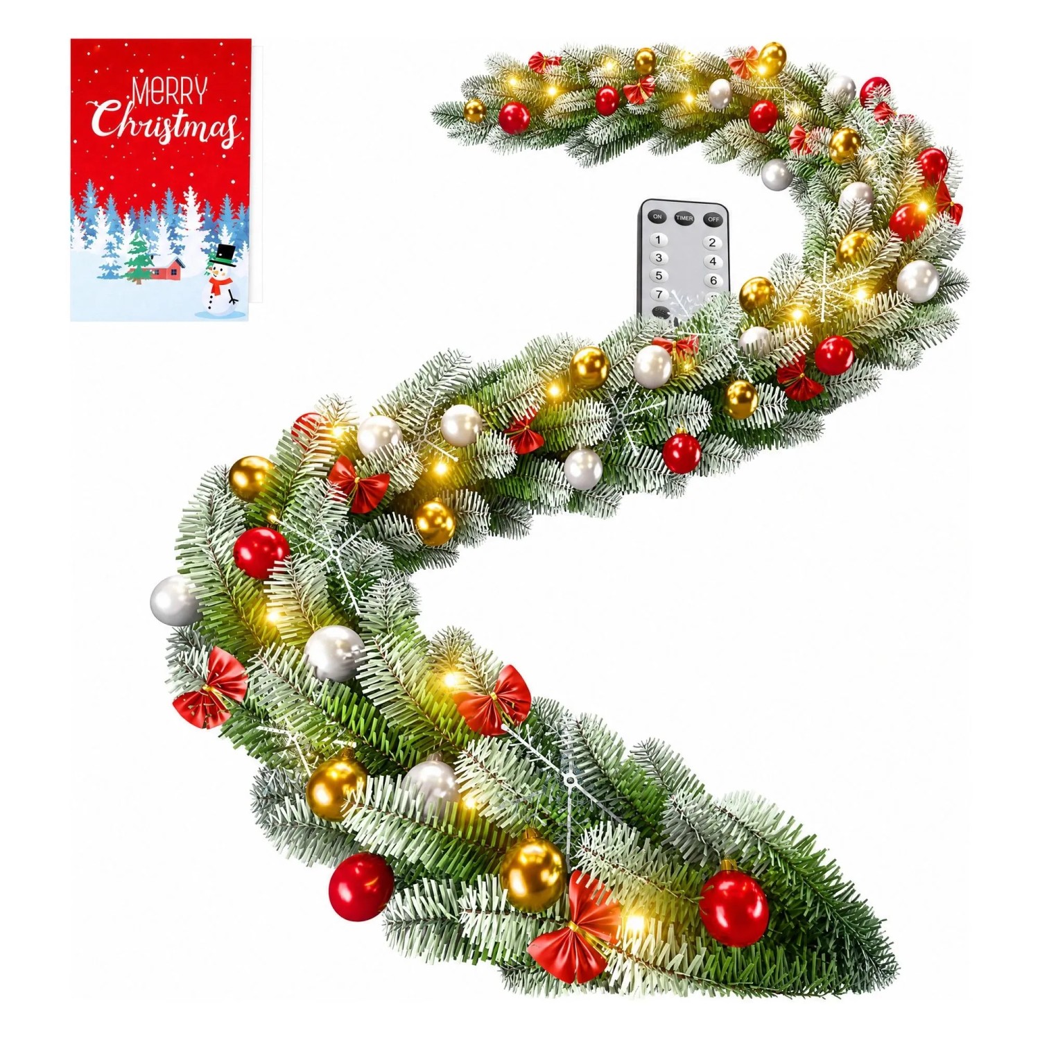 KESSER LED Weihnachtsgirlande IP44 10 m 200 LEDs Grün inkl. FB mit Deko Schnee