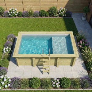 ALTANKA Holzpool Aqua 4,65x2,85 Höhe 1,24 m GRAU mit Liegefläche auf Rahmen ohne Betonierung BAS7306OSPU2+PLA306