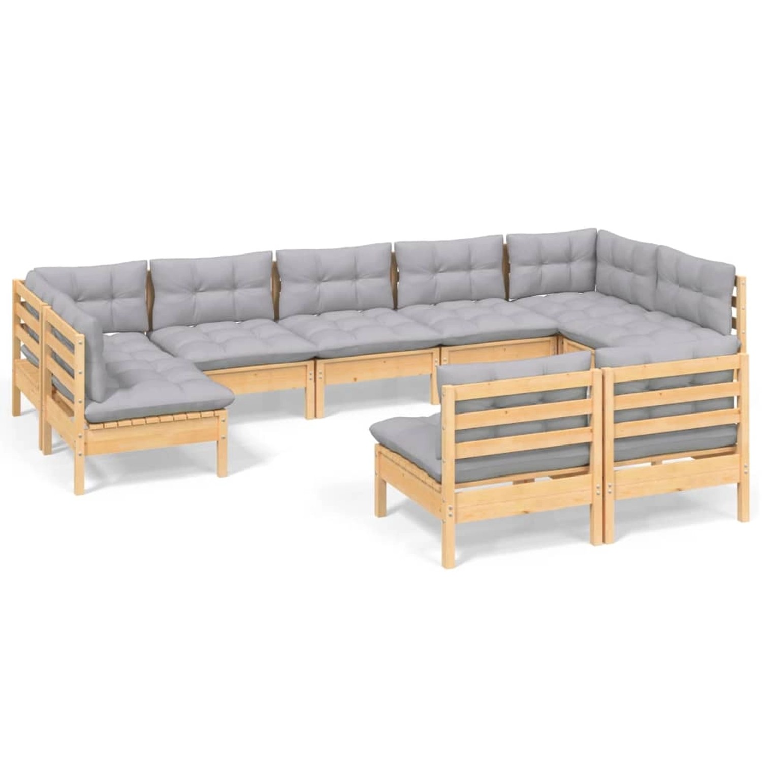 vidaXL 9-Tlg Garten-Lounge-Set mit Grauen Kissen Kiefer Massivholz 3097198 günstig online kaufen