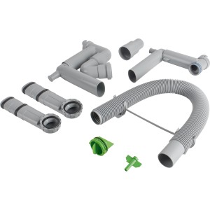 Prevex Smartloc Küchenablauf für 2 Becken, grau, mit flexiblen Rohren und Zubehör.