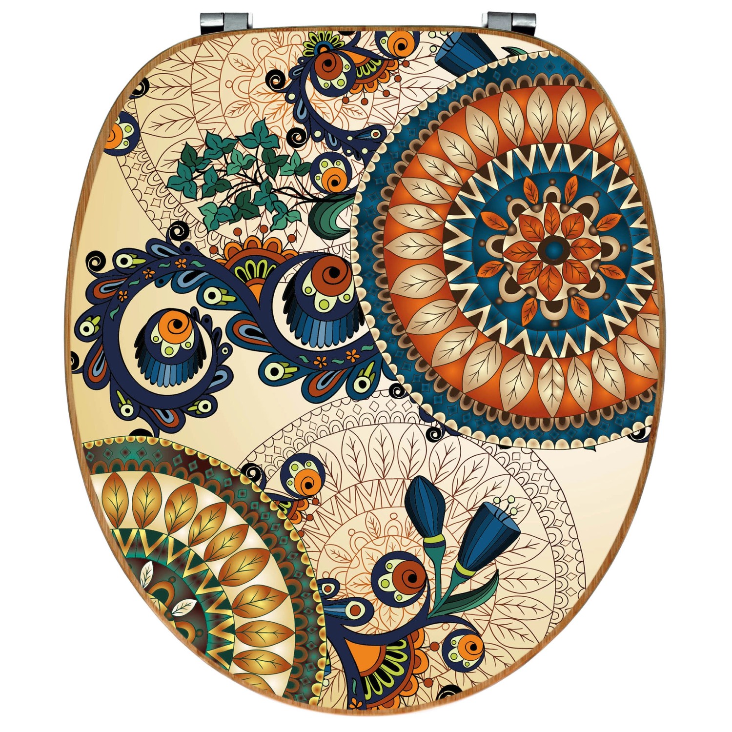 Banjado WC-Sitz aus Bambus mit Mandala-Motiv. Moderner Toilettendeckel für Standard-WCs.