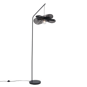 Schwarze Art Deco Stehleuchte „Nest“ von QAZQA mit schwarzem Schirm für Innenräume.