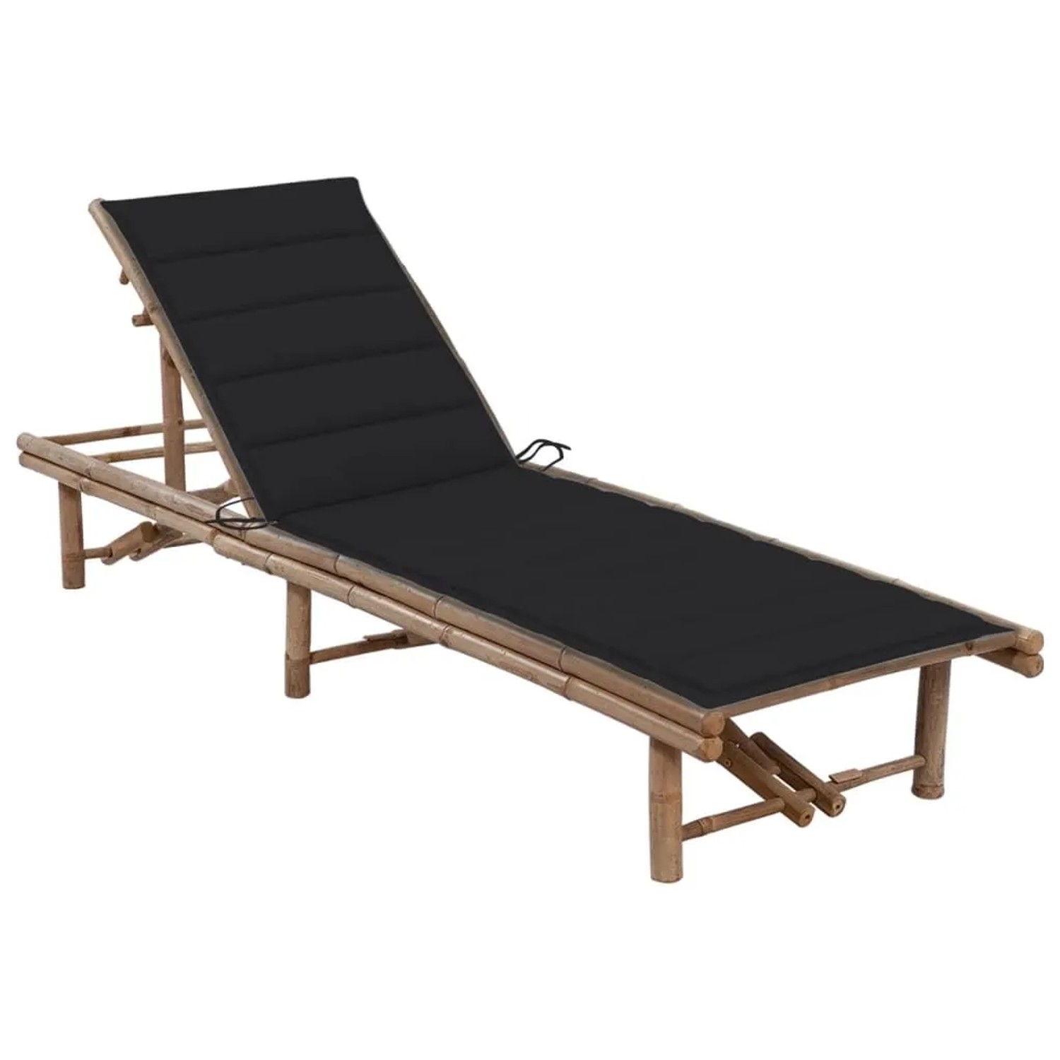 Furnicato Garten-sonnenliege Aus Bambus Mit Auflage 200 X 65 X  30-87  Cm Schwarz