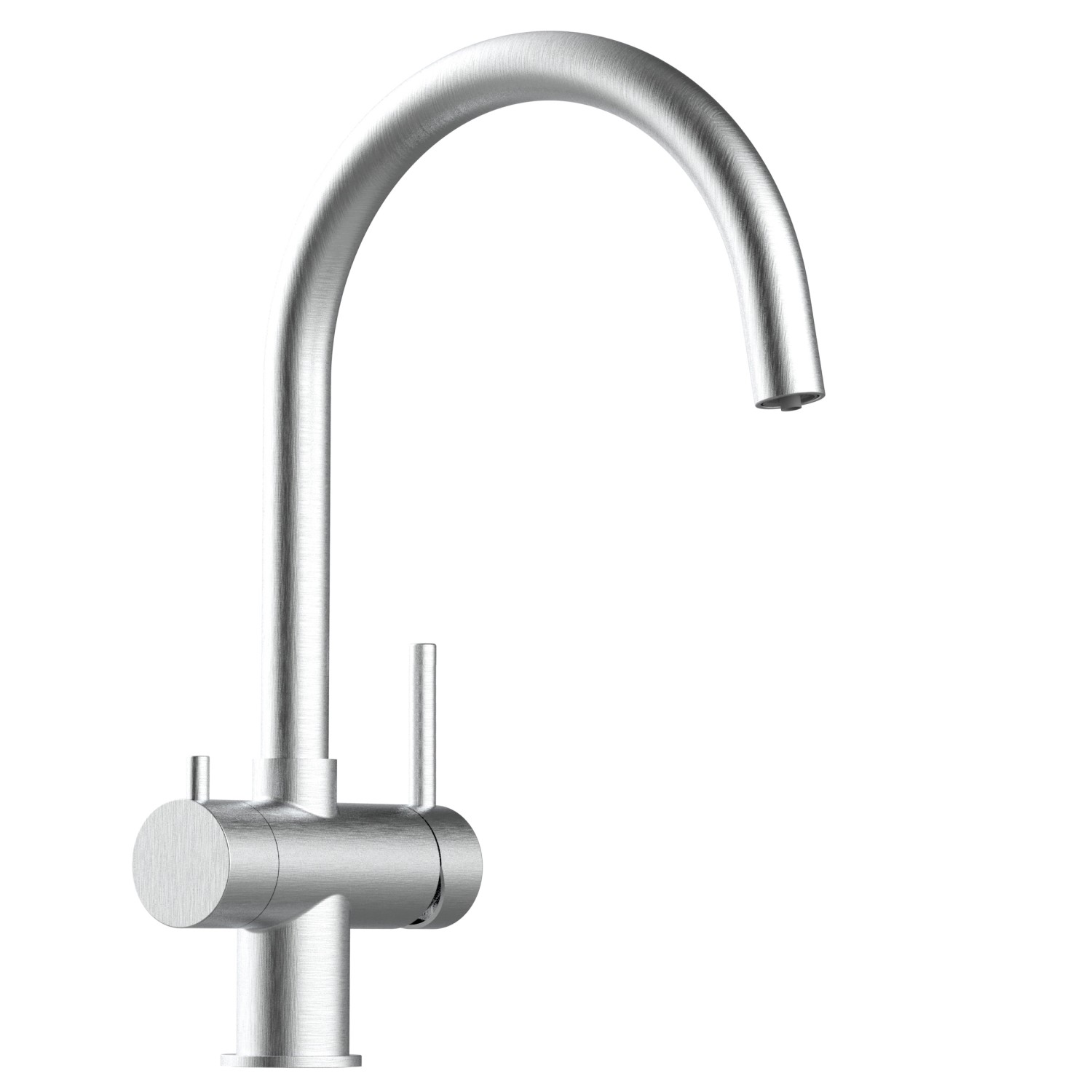 VIZIO 3-Wege Küchenarmatur aus Edelstahl, gebürstet, mit schwenkbarem U-Auslauf.