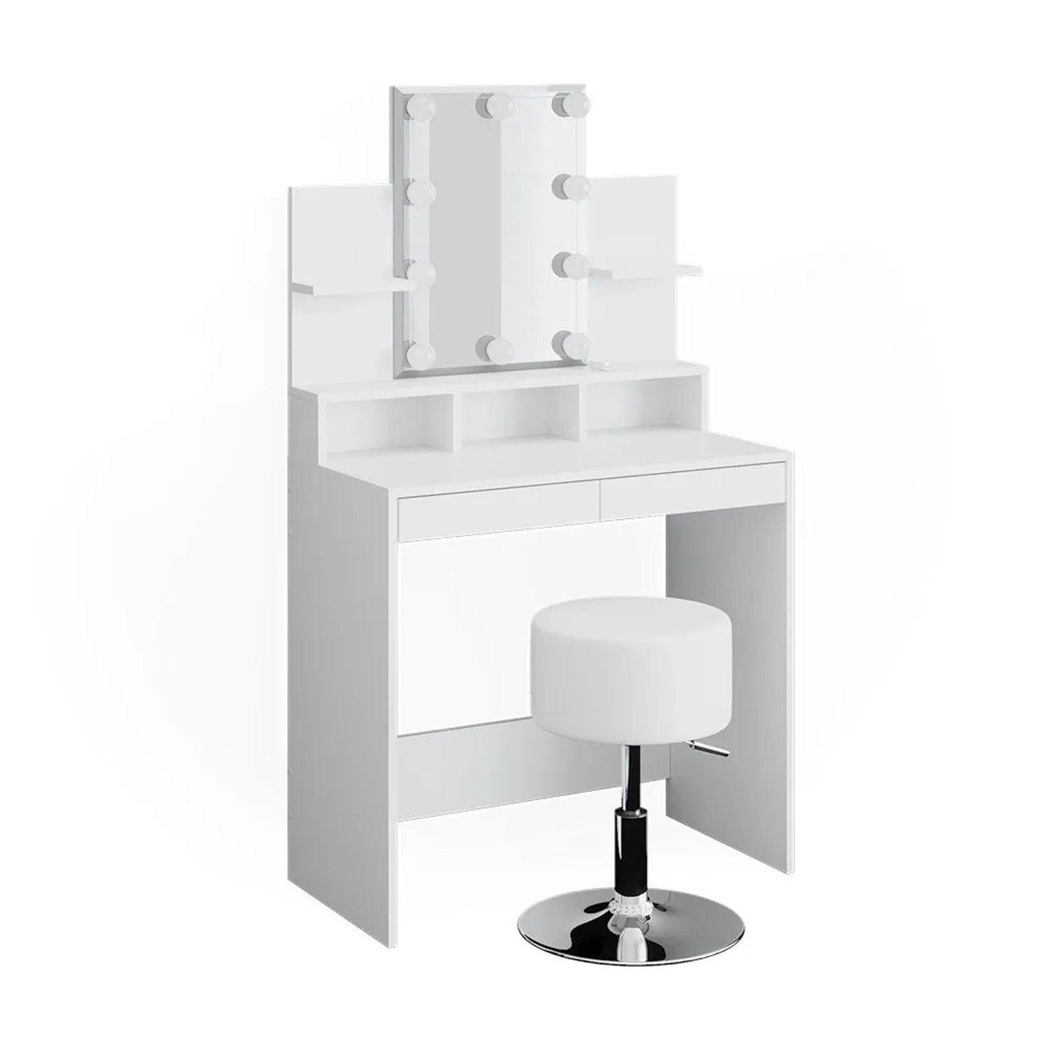 Vicco Schminktisch Ania Weiß 80 x 140 mit Spiegel, LED-Lichterkette und Hocker