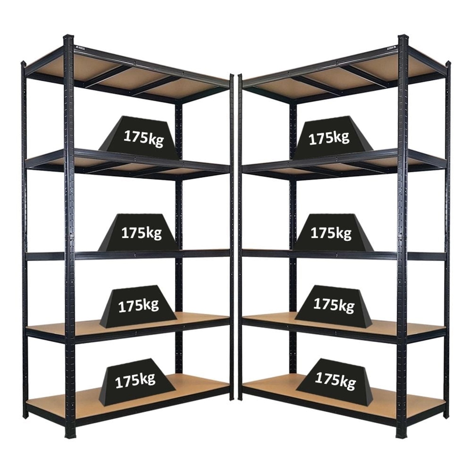PROREGAL Mega Deal 2x Schwerlastregal Giant Ragnar HxBxT 200x120x50cm 5 Mdf-Platten-Ebenen Fachlast 175kg Schwarz