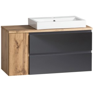 Held Möbel Waschtisch Ancona, 105 cm, matt Grau-Wotaneiche mit Becken rechts.