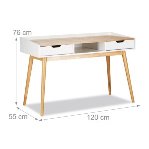 Relaxdays Schreibtisch 2 Schubladen Kiefernholz Weiß 120 cm x 55 cm x 76 cm