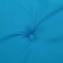 Nahaufnahme einer hellblauen Hochlehner-Auflage aus Oxford-Gewebe mit Knopfheftung. Perfekt als Sitzkissen.