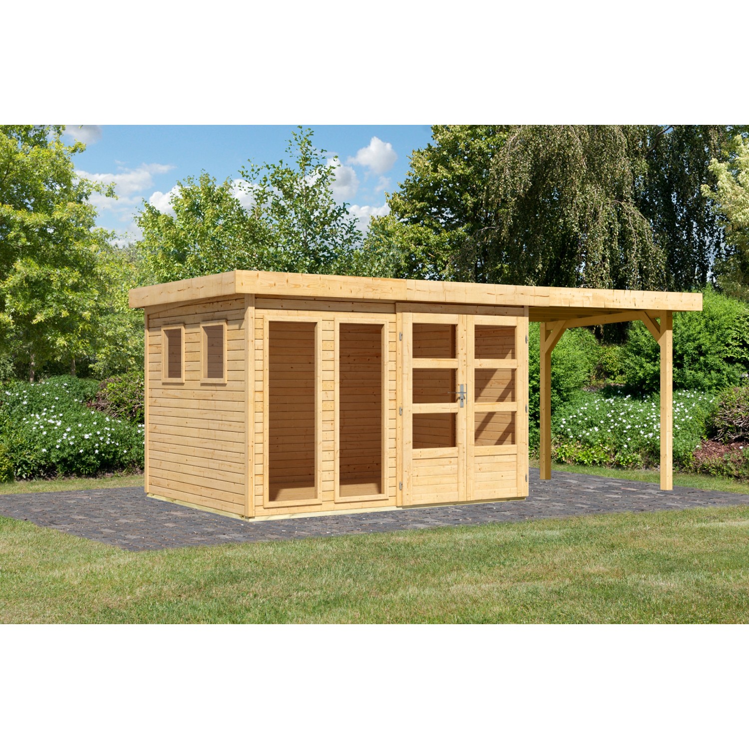 Karibu Gartenhaus Maradi 5 m. Anbaudach Naturbelassen 211 x 298 x 242 cm günstig online kaufen