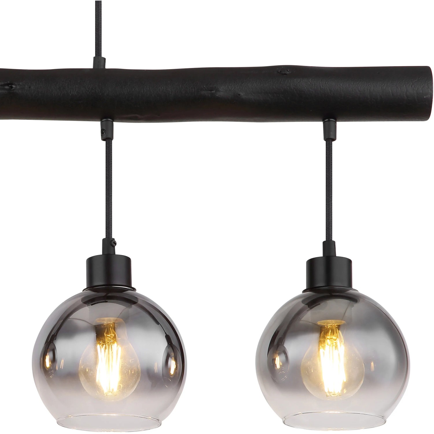 Globo Pendelleuchte Moitas, 4-flammig, schwarz matt mit Rauchglas-Schirmen.