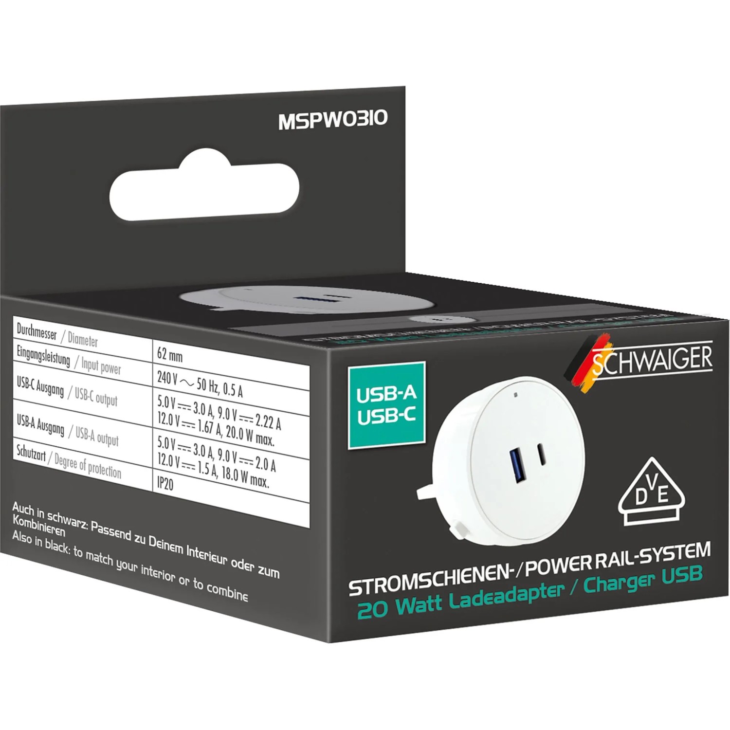 Schwaiger Stromschienen-Plug MSPW0310 Steckdose 230 V Weiß