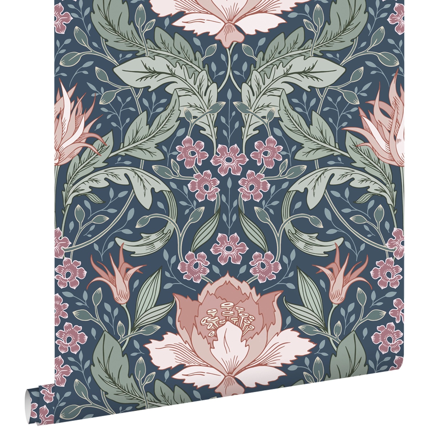 ESTAhome Tapete Blumenmuster im Jugendstil Blau Grün und Terrakottarosa 50 günstig online kaufen