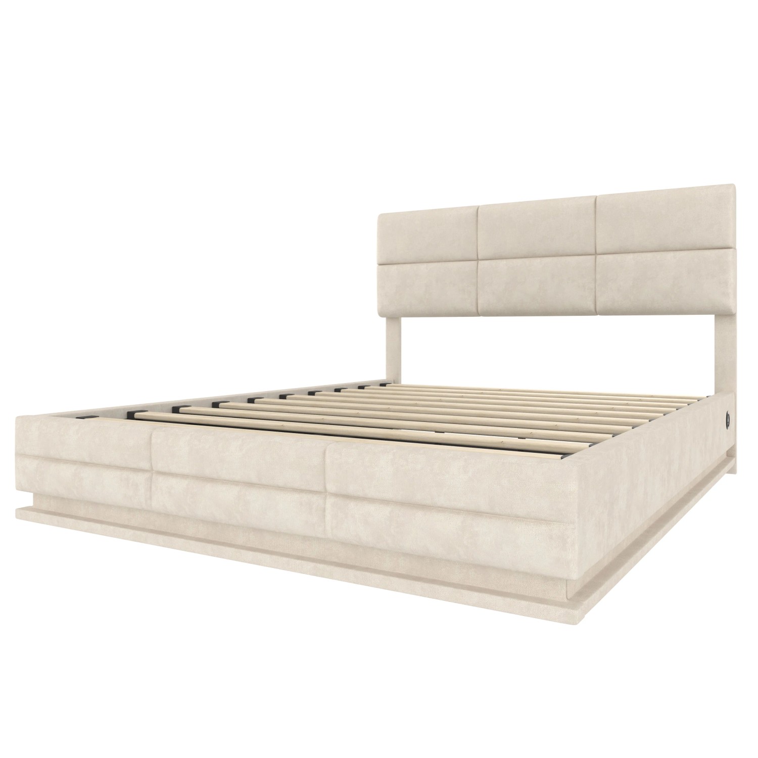 okwish Polsterbett 140x200cm mit LED USB C Hydraulik Stauraum Schlafzimmer Beige ohne Matratze
