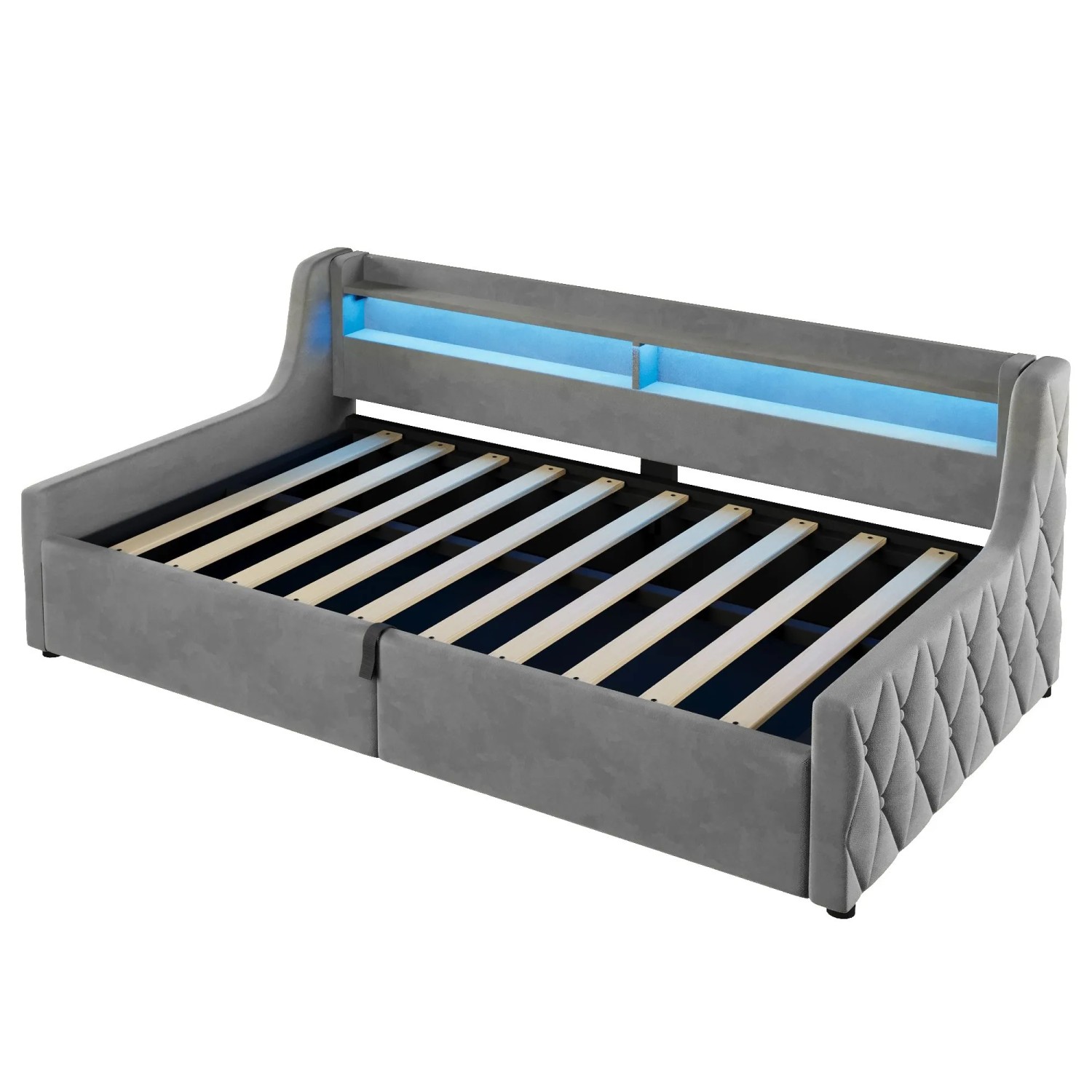 Merax Samtbett 90x200cm Hydraulik Stauraum LED Grau