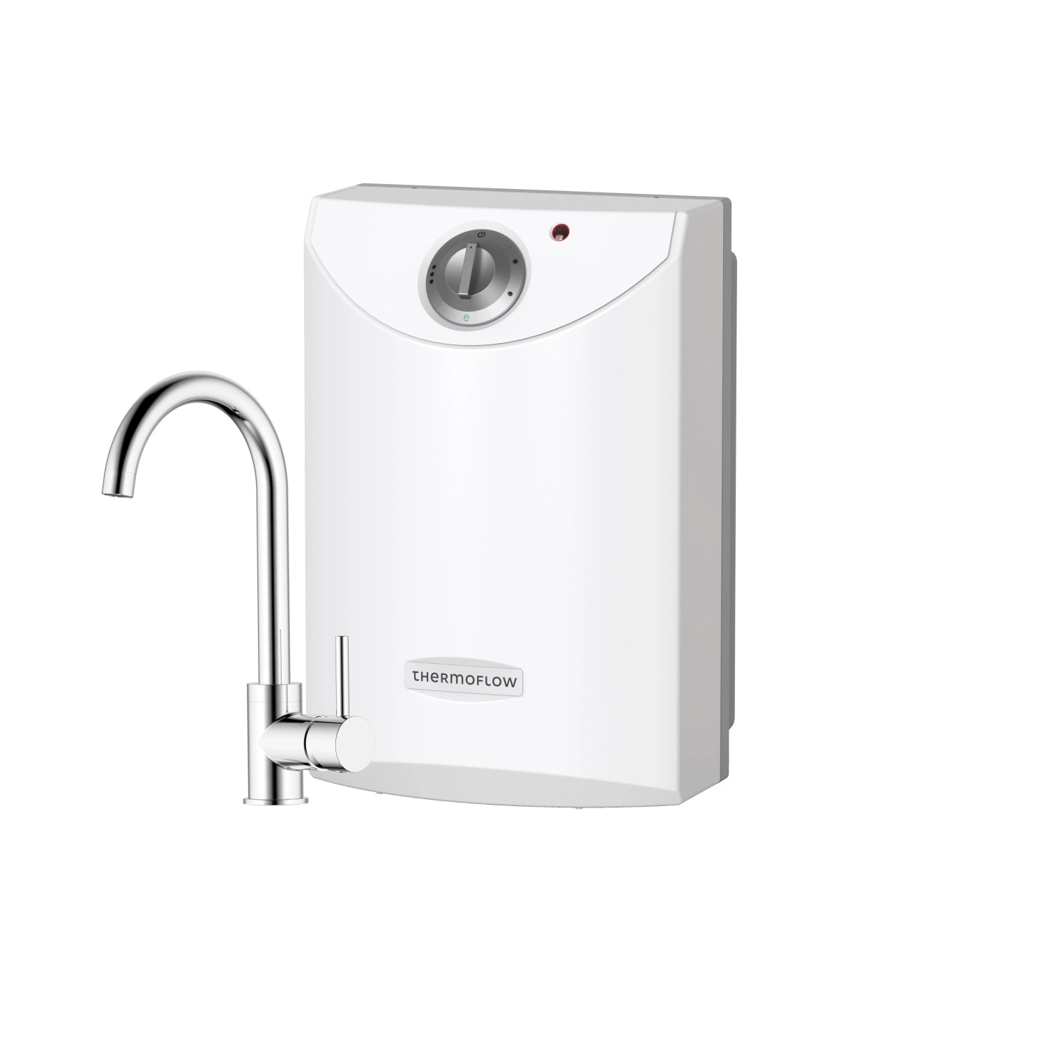 Thermoflow Untertischspeicher 10L mit Niederdruckarmatur Ovalis, weiß. Warmwasserspeicher für Küche/Bad.