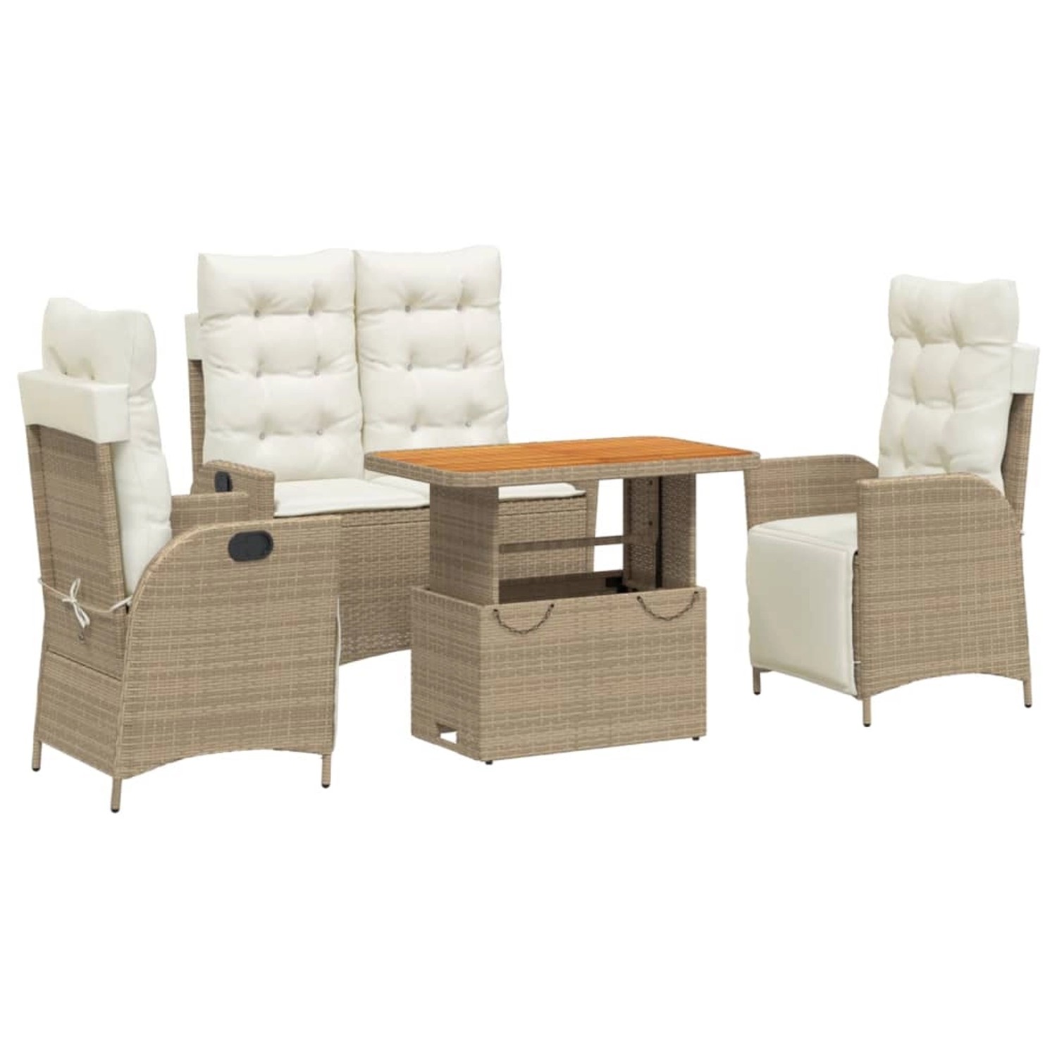 vidaXL 4-Tlg Garten-Essgruppe mit Kissen Beige Poly Rattan 3277480 günstig online kaufen