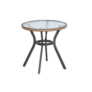 Merxx Ravenna Gartentisch, Ø 70 cm, Natur. Tisch mit Glasplatte und Kunststoffgeflecht für Gartenmöbel-Set.