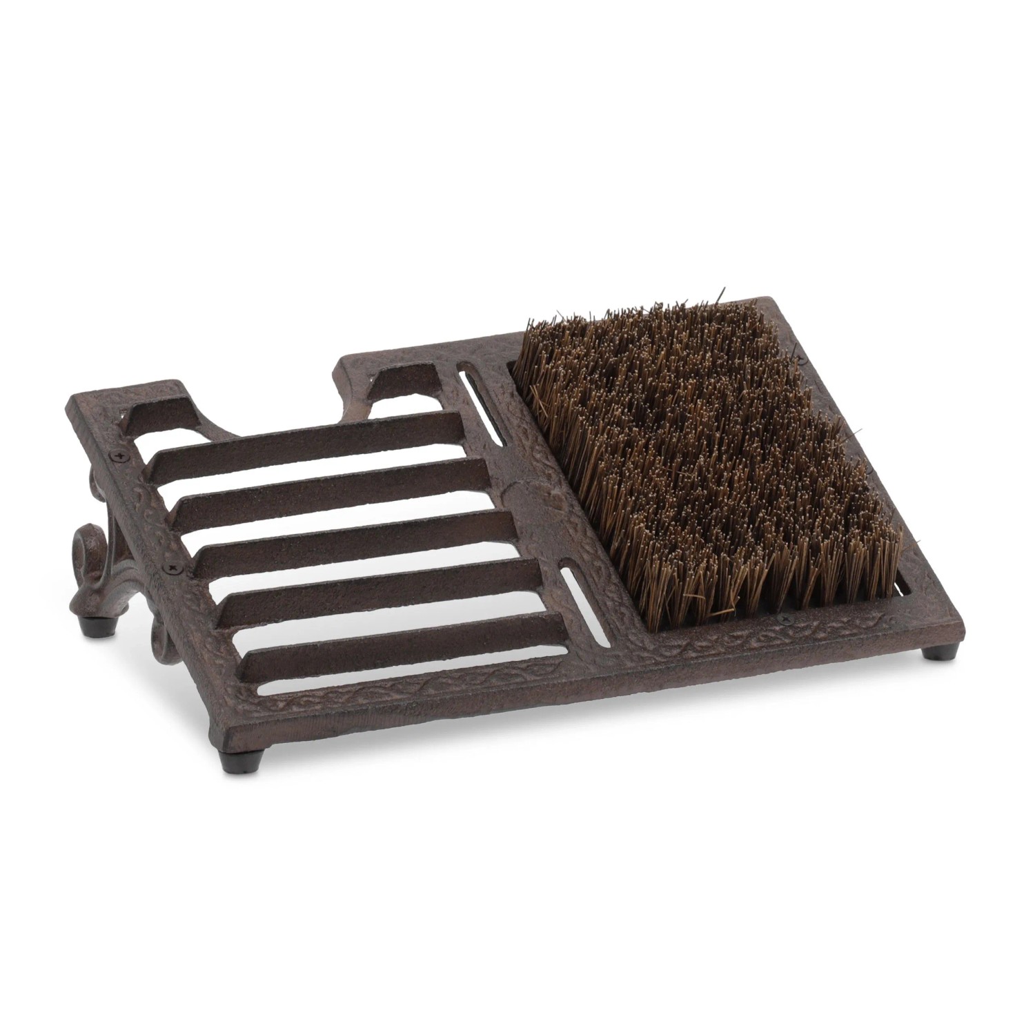 Relaxdays Schuhabstreifer Gusseisen Braun 12 cm x 33,5 cm x 22,5 cm mit Bürste und Schuhauszieher