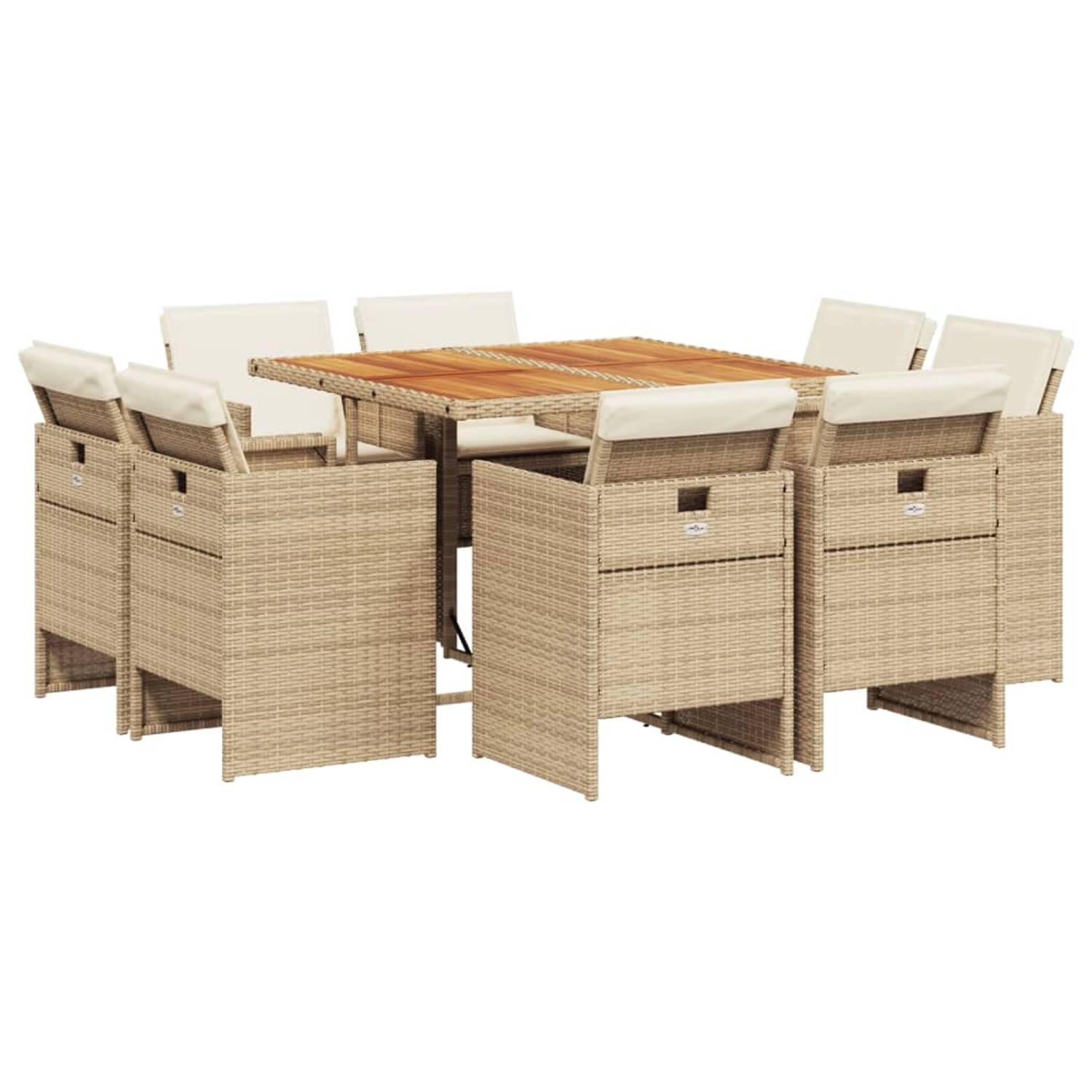 vidaXL 9-Tlg Garten-Essgruppe mit Kissen Beige Poly Rattan 3210664 günstig online kaufen