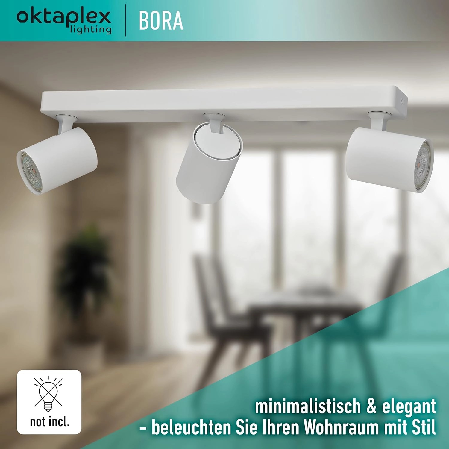 Weiße Oktaplex Bora Spotbalken Deckenleuchte, 3-flammig, dreh- & schwenkbar.