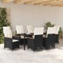 Schwarze 7-teilige Garten Essgruppe aus Polyrattan mit Kissen. Gartenmöbel für 6 Personen.