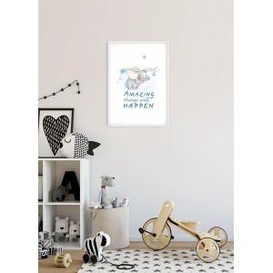 Disney Poster Dumbo Blau (50x70 cm) im Kinderzimmer. Fototapete mit Dumbo Motiv.