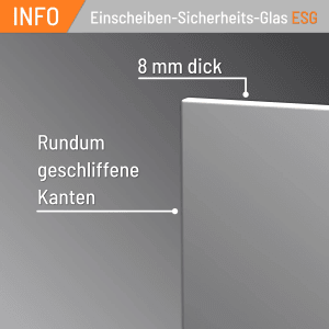 Detailaufnahme Levidor Glastür: 8mm Sicherheitsglas mit geschliffenen Kanten.