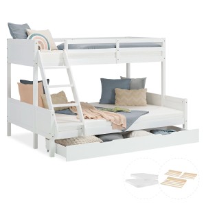 Homestyle4u Etagenbett mit 2 Matratzen und Bettkasten 90x200 und 140x200 in Weiß 2724